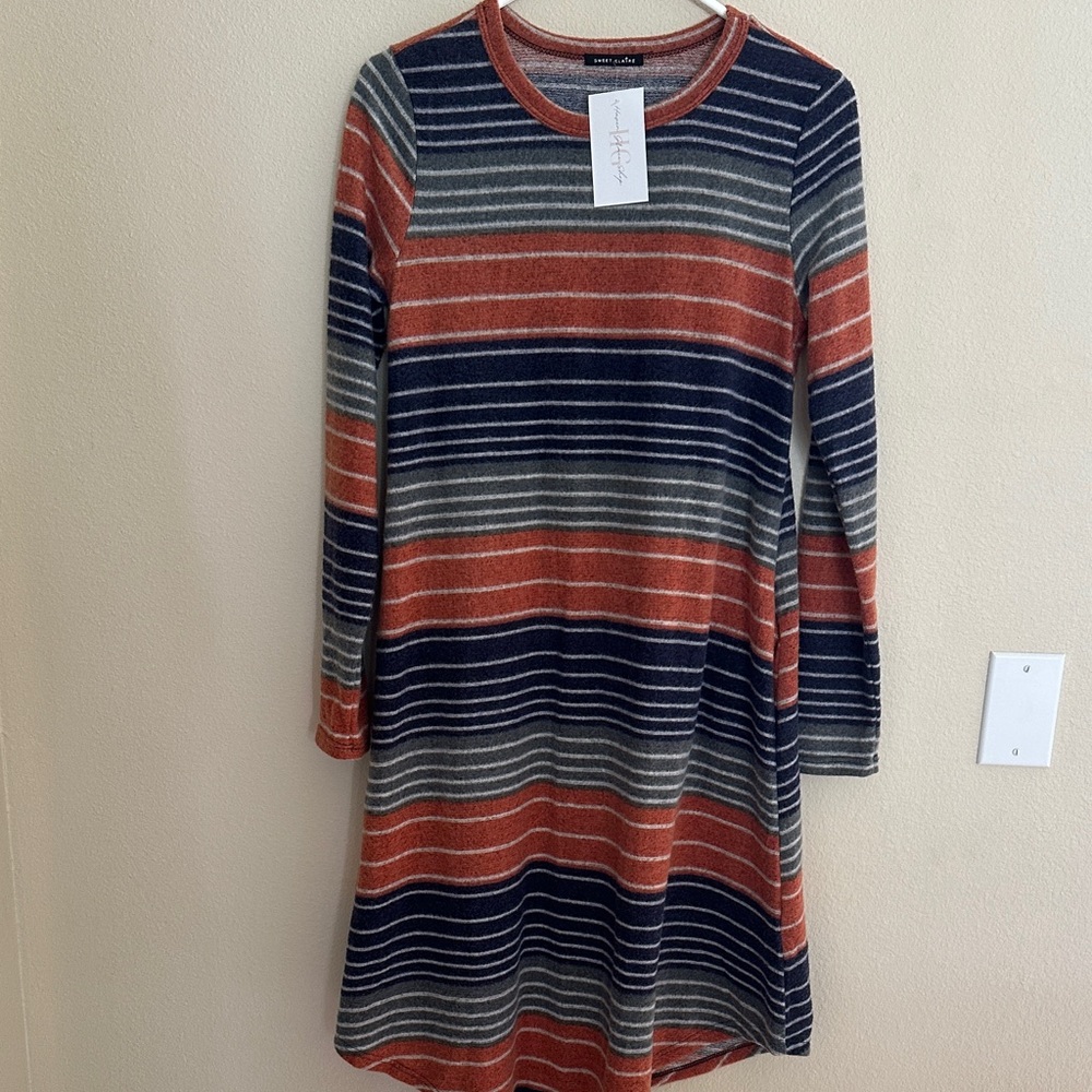 Sweet Claire Multicolor Striped Sweater Dress M NWT